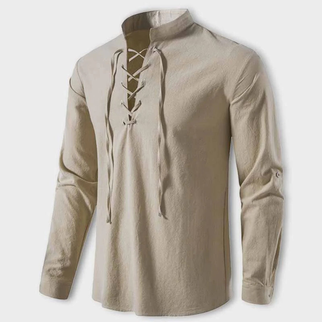 Marcelo | Chemise décontractée à col en V d'automne pour hommes | Manches longues